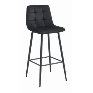 Scaun bar Simon cu cadru metalic cu finisaj negru si tapiterie din catifea neagra, max 120 kg