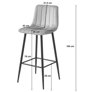 Scaun bar Zargo cu cadru metalic negru si tapiterie din catifea grej, max 120 kg