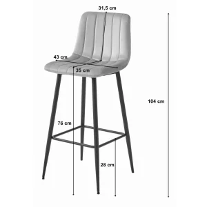 Scaun bar Zargo cu cadru metalic negru si tapiterie din catifea gri deschis, max 120 kg