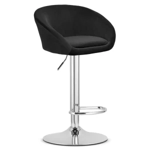 Scaun bar rotativ Elitte din catifea neagra cu baza cromata, max 110 kg