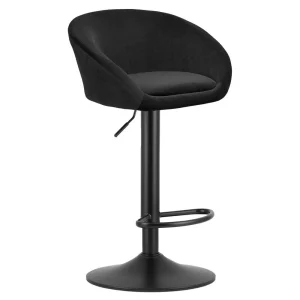 Scaun bar rotativ Elitte din catifea neagra cu baza neagra, max 110 kg