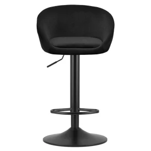 Scaun bar rotativ Elitte din catifea neagra cu baza neagra, max 110 kg