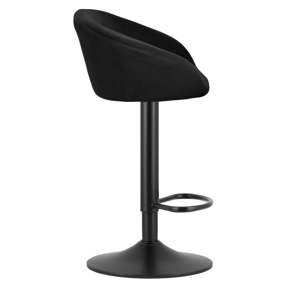 Scaun bar rotativ Elitte din catifea neagra cu baza neagra, max 110 kg