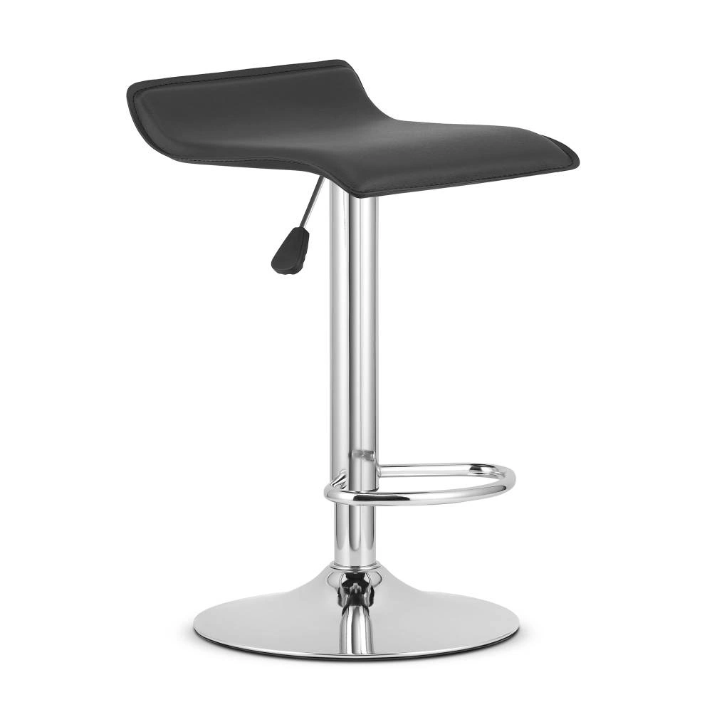 Scaun bar rotativ Frovas cu baza metalica cromata si tapiterie din piele ecologica neagra, max.120 kg