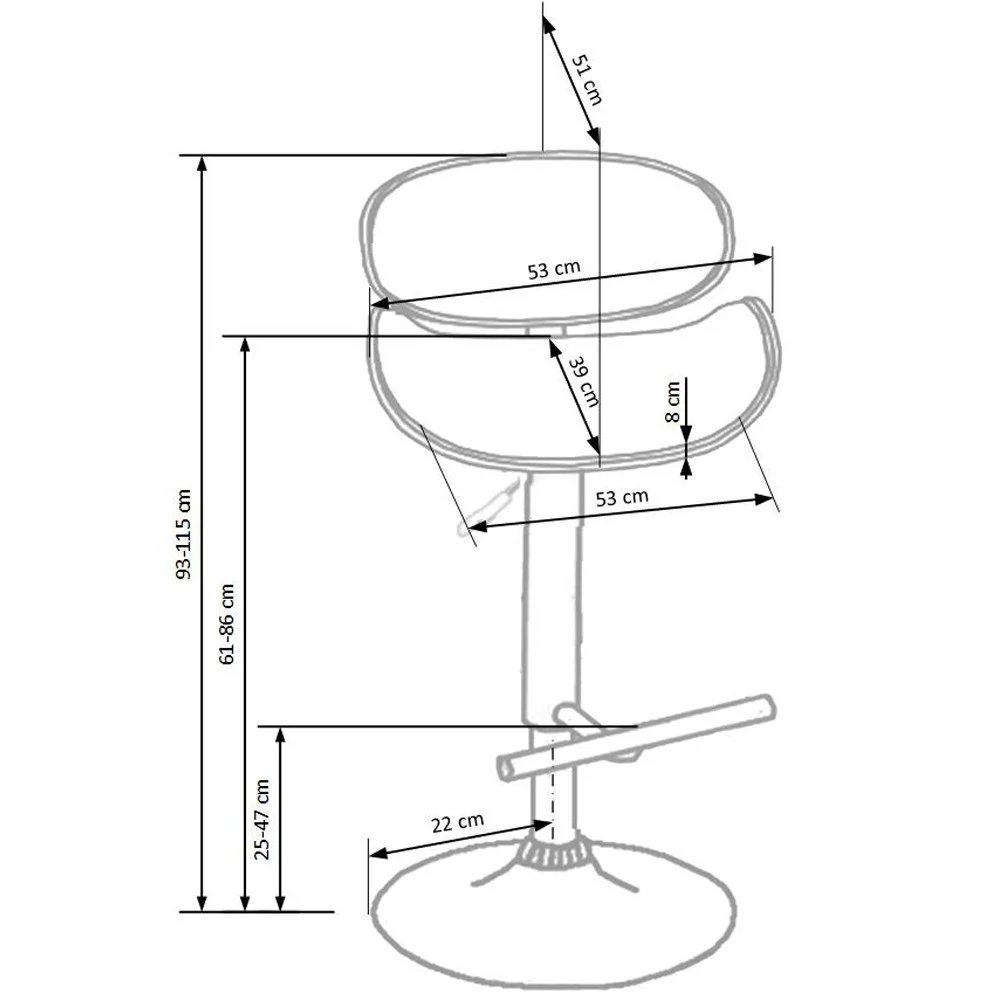 Scaun bar rotativ HM H44 negru cu baza din otel cromat si tapiterie din piele ecologica, max 90 kg