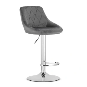 Scaun bar rotativ Kona cu baza metalica cromata si tapiterie din catifea gri, max 120 kg