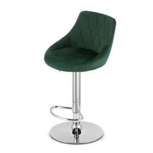 Scaun bar rotativ Kona cu baza metalica cromata si tapiterie din catifea verde, max 120 kg