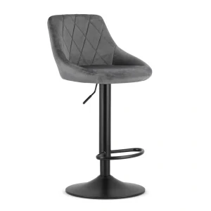Scaun bar rotativ Kona cu baza metalica neagra si tapiterie din catifea gri, max 120 kg