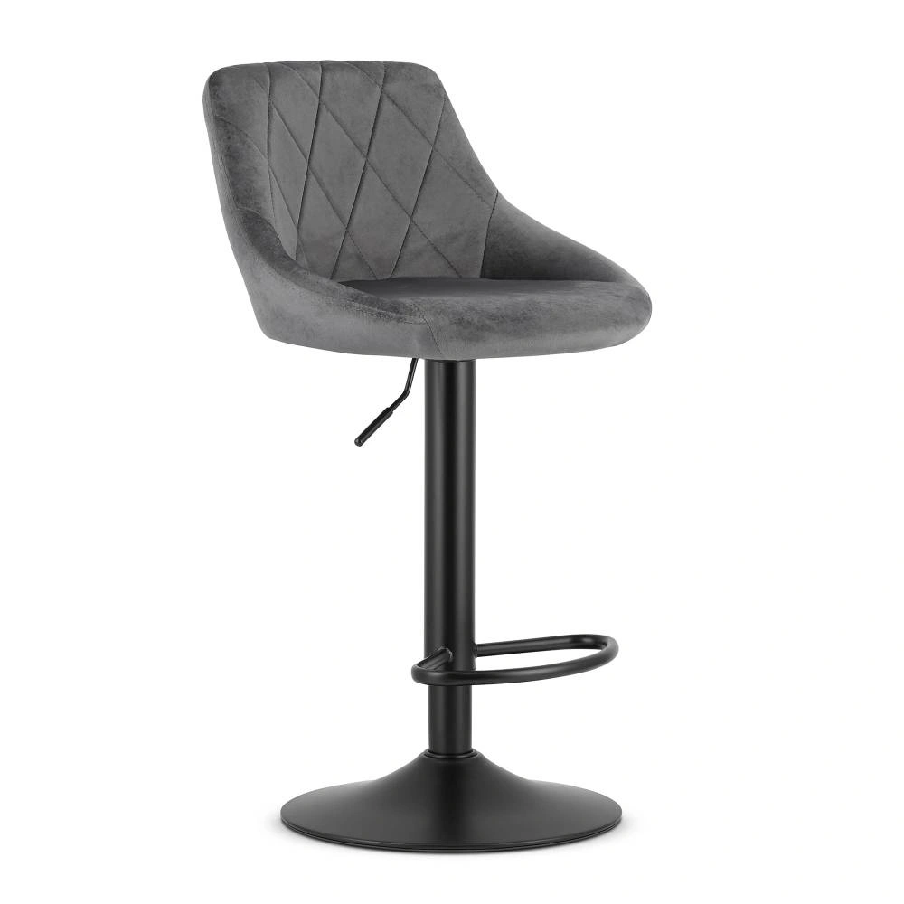 Scaun bar rotativ Kona cu baza metalica neagra si tapiterie din catifea gri, max 120 kg