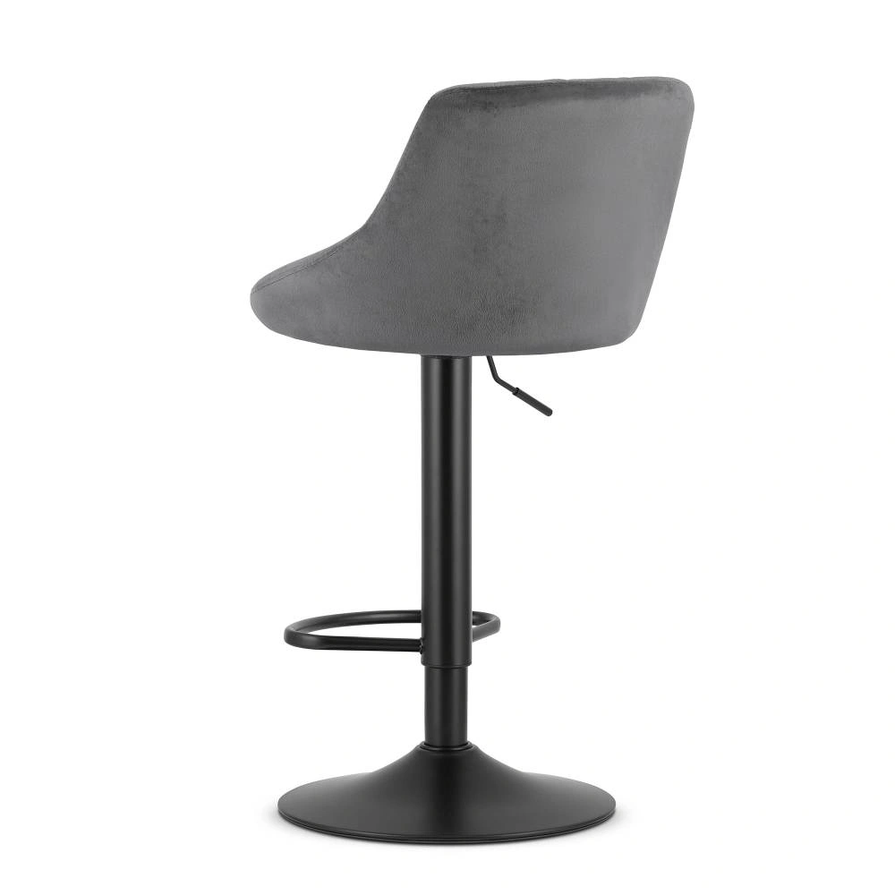 Scaun bar rotativ Kona cu baza metalica neagra si tapiterie din catifea gri, max 120 kg
