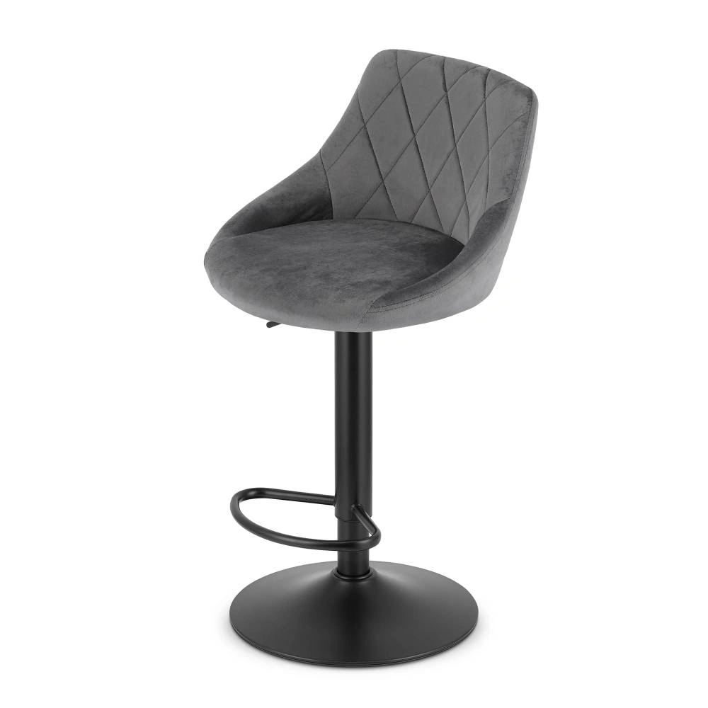 Scaun bar rotativ Kona cu baza metalica neagra si tapiterie din catifea gri, max 120 kg