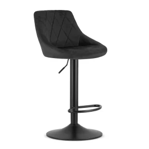 Scaun bar rotativ Kona cu baza metalica neagra si tapiterie din catifea neagra, max 120 kg