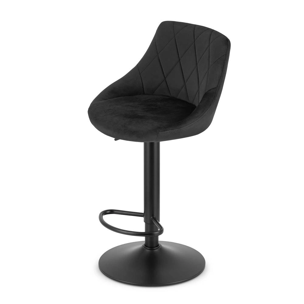 Scaun bar rotativ Kona cu baza metalica neagra si tapiterie din catifea neagra, max 120 kg