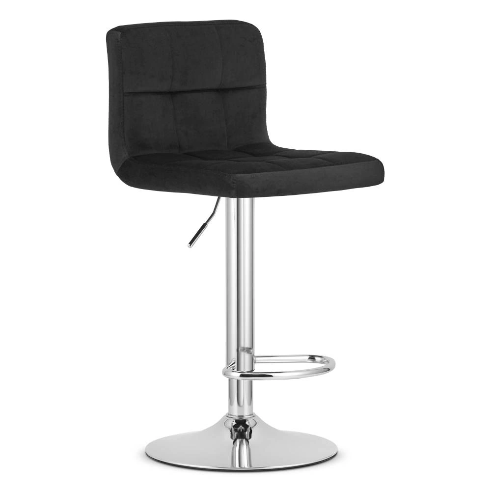 Scaun bar rotativ Pramas cu baza cromata si tapiterie din catifea negru, max 120 kg