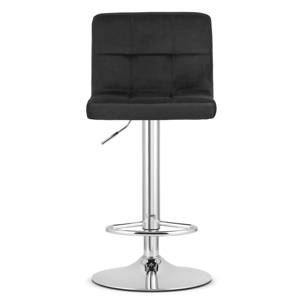 Scaun bar rotativ Pramas cu baza cromata si tapiterie din catifea negru, max 120 kg