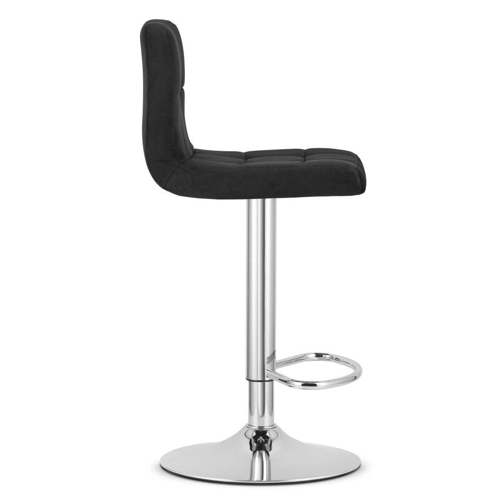 Scaun bar rotativ Pramas cu baza cromata si tapiterie din catifea negru, max 120 kg