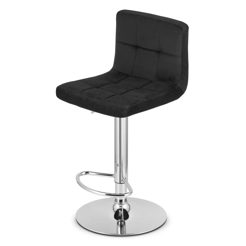 Scaun bar rotativ Pramas cu baza cromata si tapiterie din catifea negru, max 120 kg