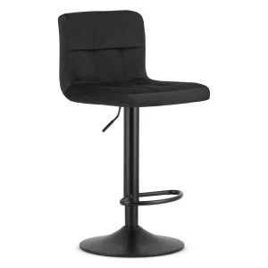 Scaun bar rotativ Pramas cu baza neagra si tapiterie din catifea negru, max 120 kg