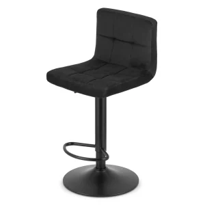 Scaun bar rotativ Pramas cu baza neagra si tapiterie din catifea negru, max 120 kg
