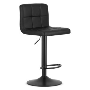 Scaun bar rotativ Pramas cu baza neagra si tapiterie din piele ecologica neagra, max 120 kg