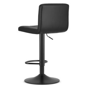 Scaun bar rotativ Pramas cu baza neagra si tapiterie din piele ecologica neagra, max 120 kg