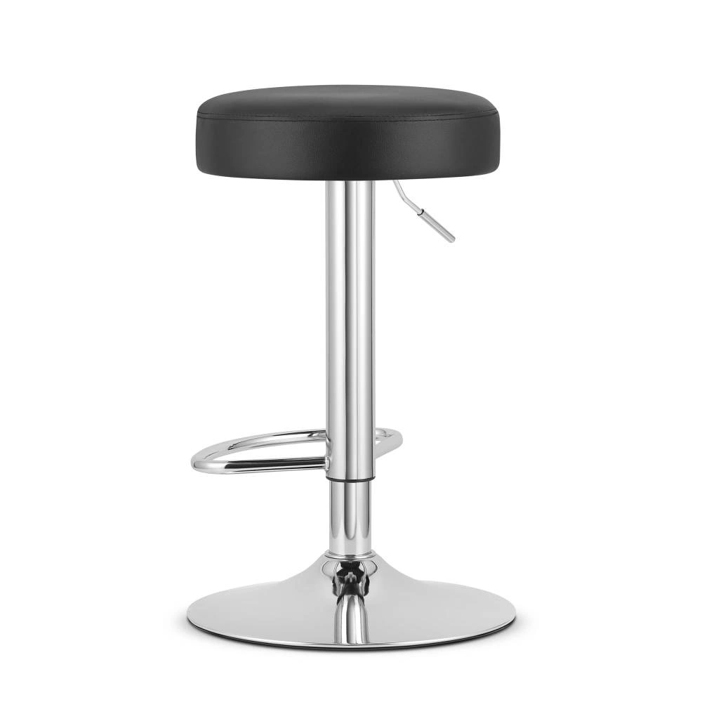 Scaun bar rotativ Roffas cu baza cromata si tapiterie din piele ecologica neagra, max 120 kg