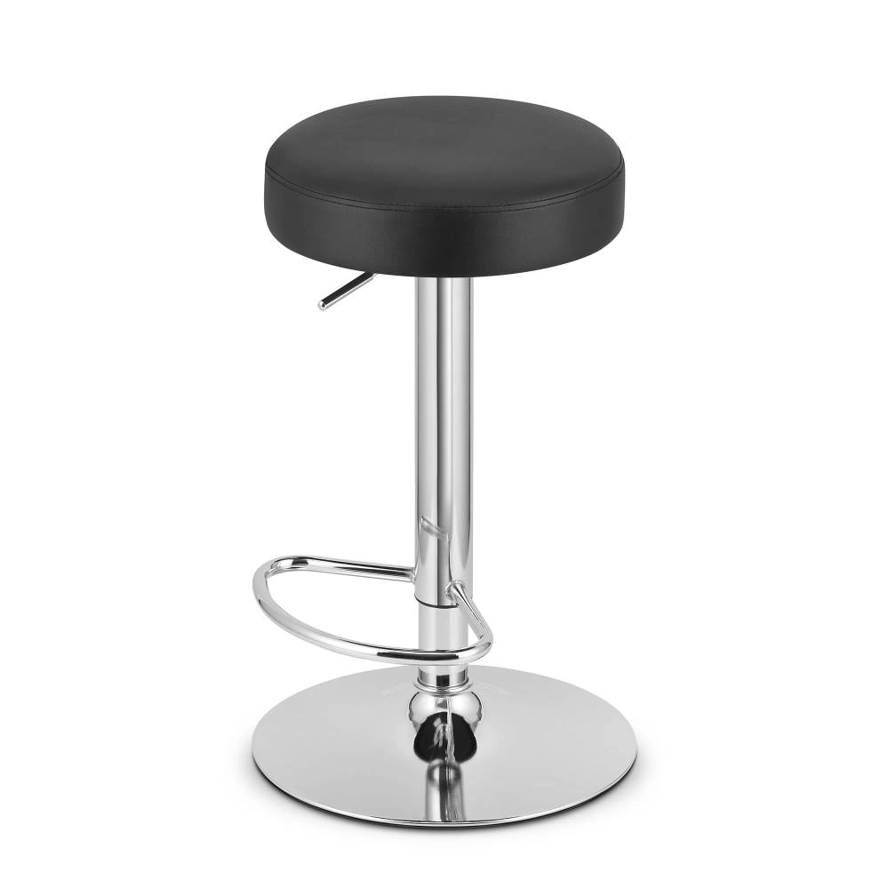 Scaun bar rotativ Roffas cu baza cromata si tapiterie din piele ecologica neagra, max 120 kg