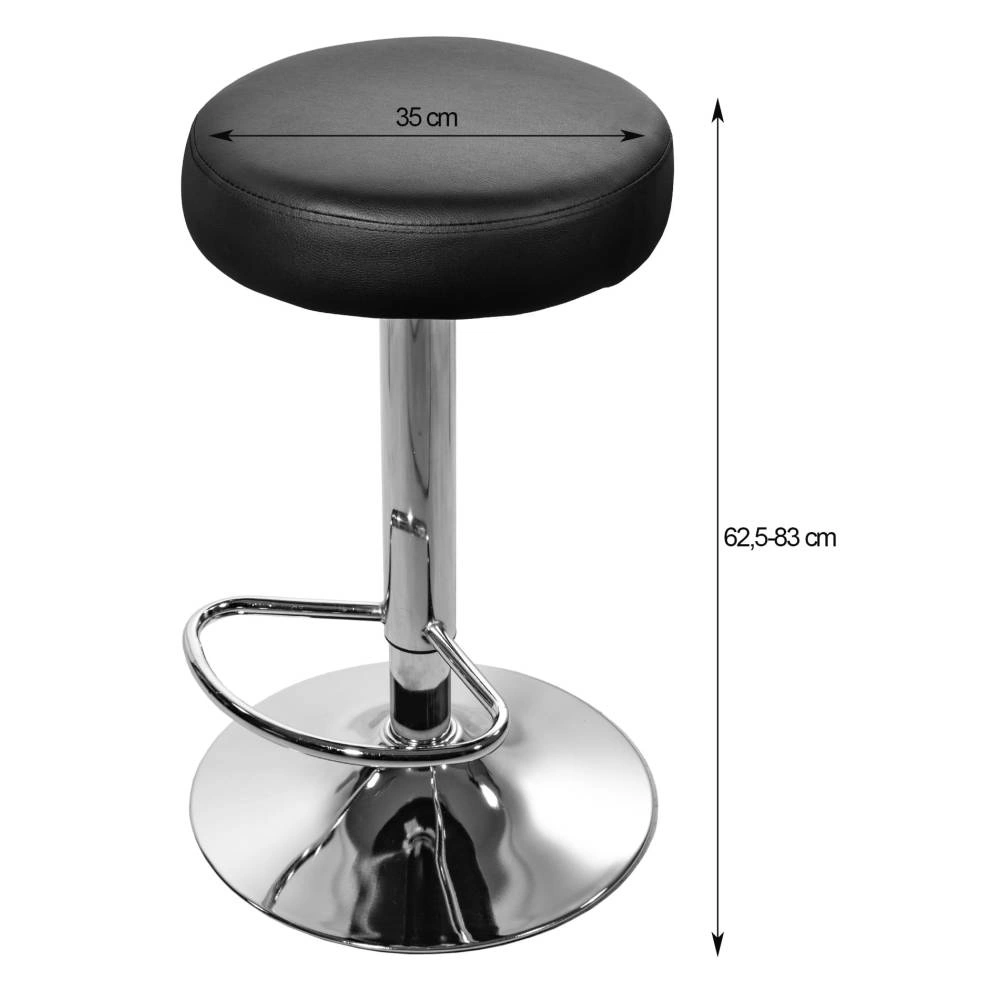 Scaun bar rotativ Roffas cu baza cromata si tapiterie din piele ecologica neagra, max 120 kg